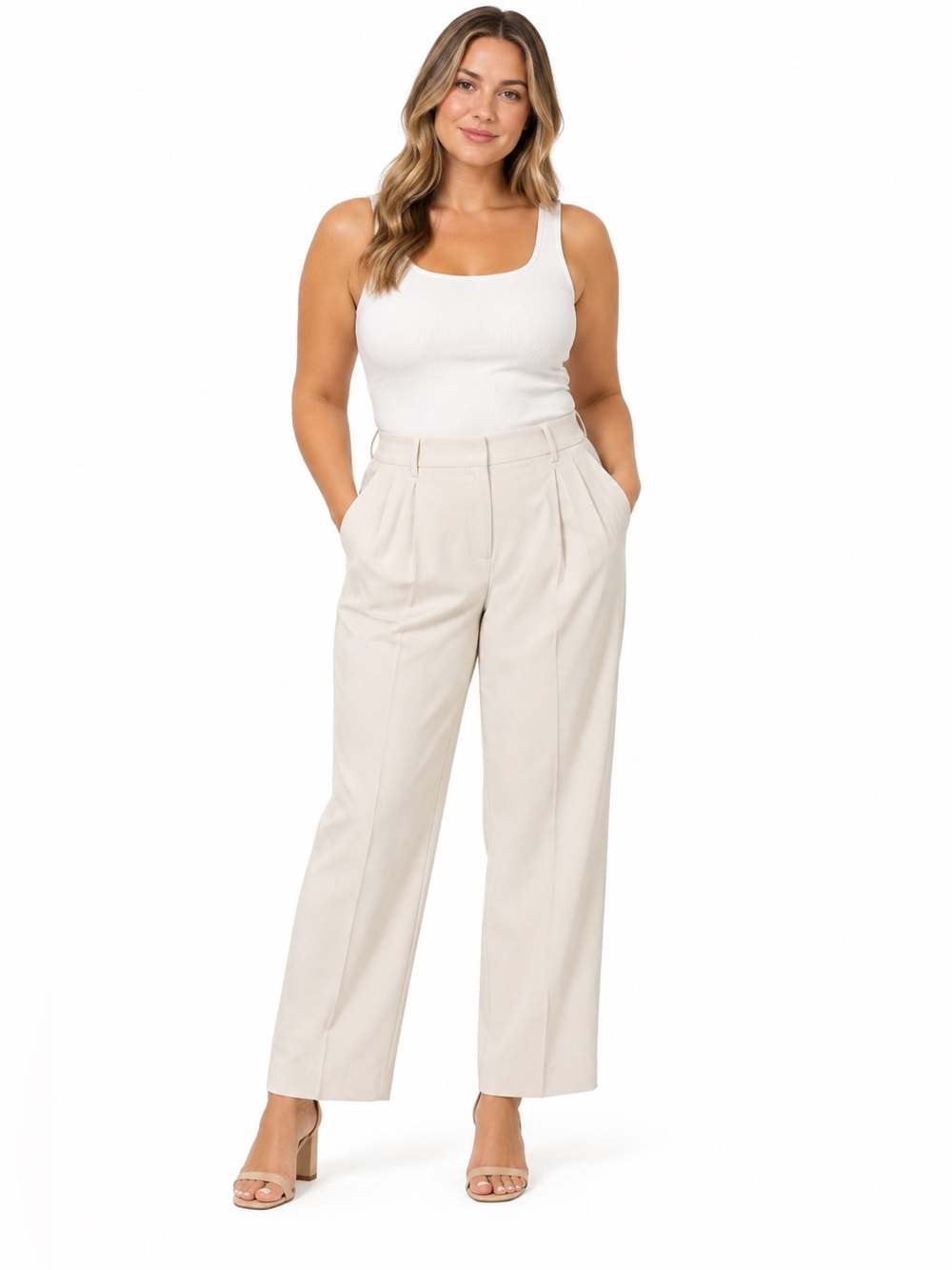 Old Navy Taylor Trousers Womens XL Extra High Rise Straight Pleated Cream Pants